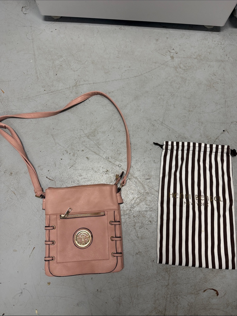 HENRI BENDEL Women's Pink Crossbody Bag with Gold Accent & Dust Bag LIKE NEW